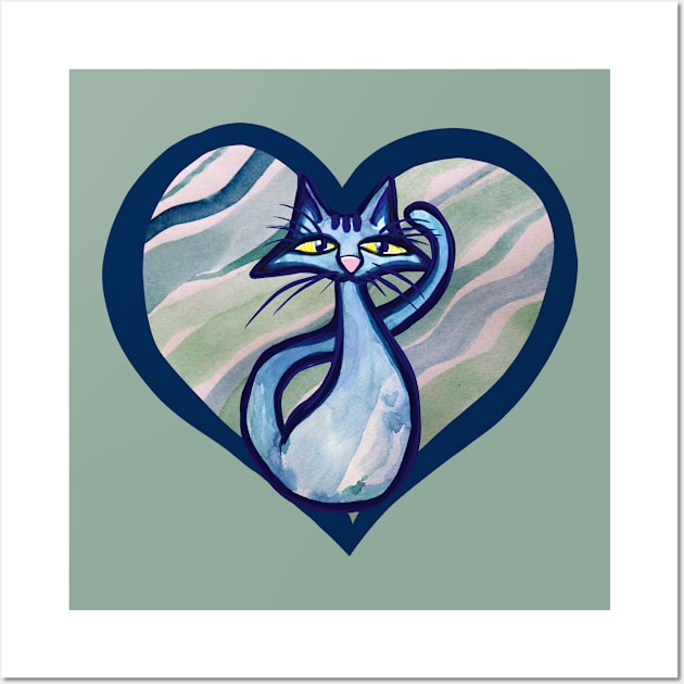 Blue Cat Love Wall Art by bubbsnugg